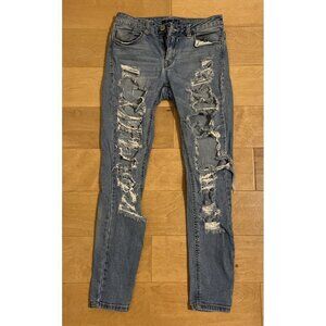 Rue 21 Women’s Mid Rise Ankle Jeggings Ripped and Light Blue Size 2